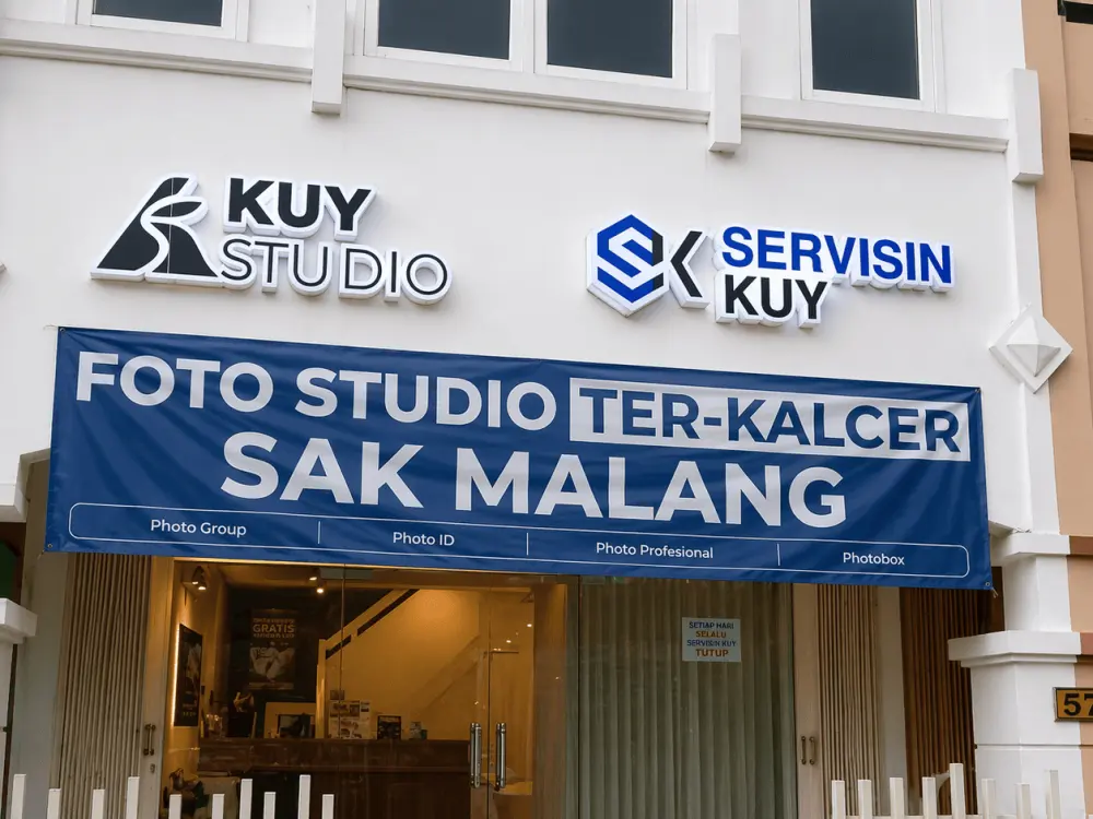The Kuy Studio storefront in Malang, with a banner across the entrance